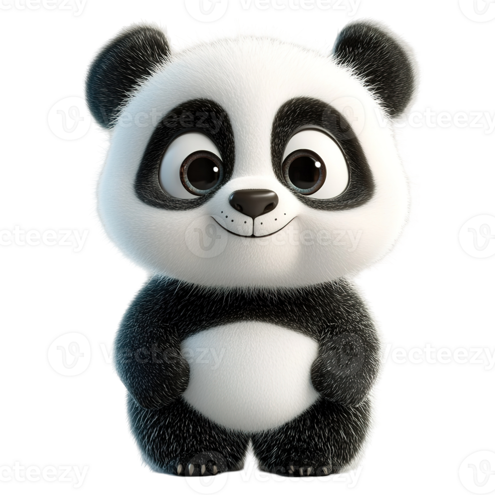 A cute animated panda bear with happy smiling expression stands png