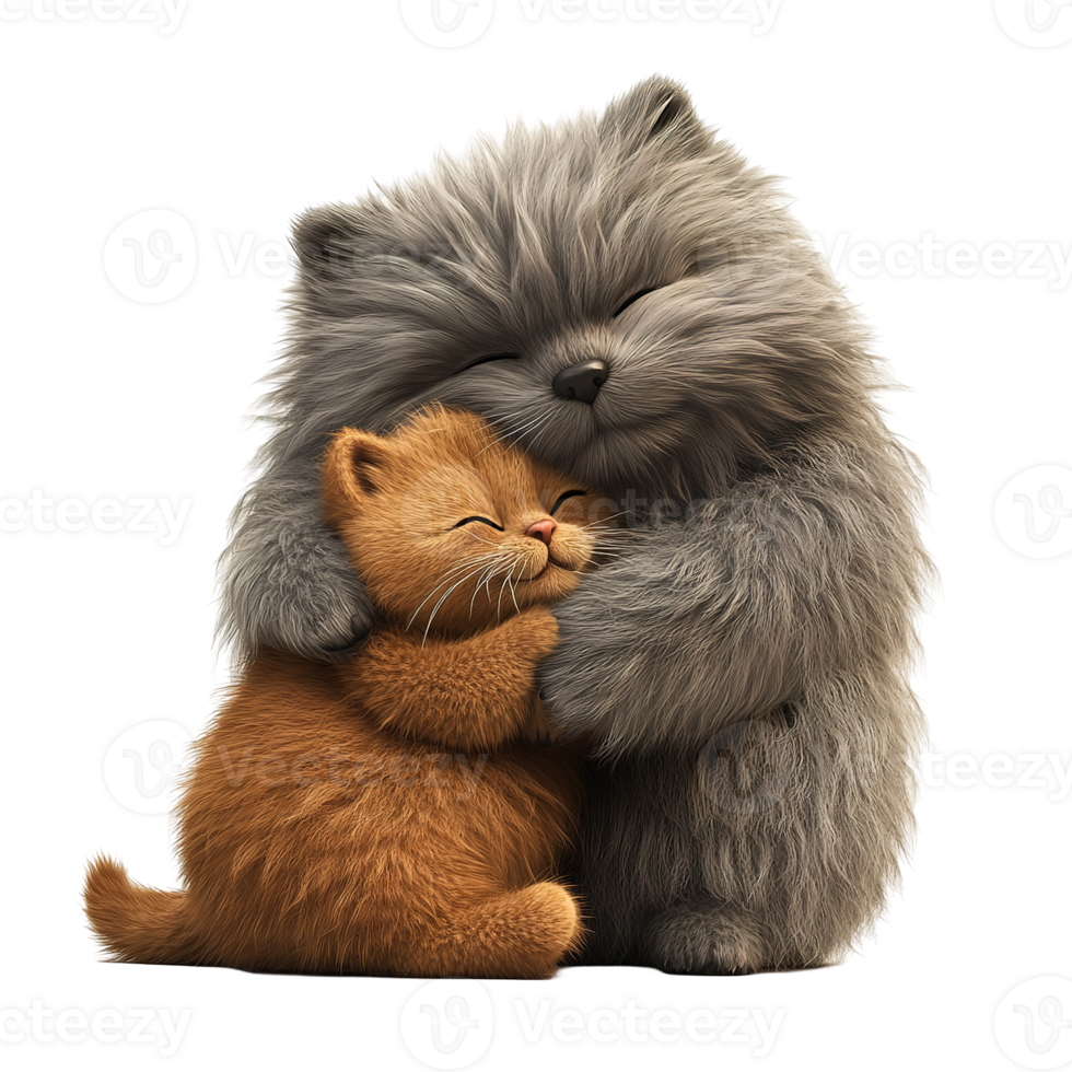 Two fluffy cats are lovingly embracing each other tightly with joy png