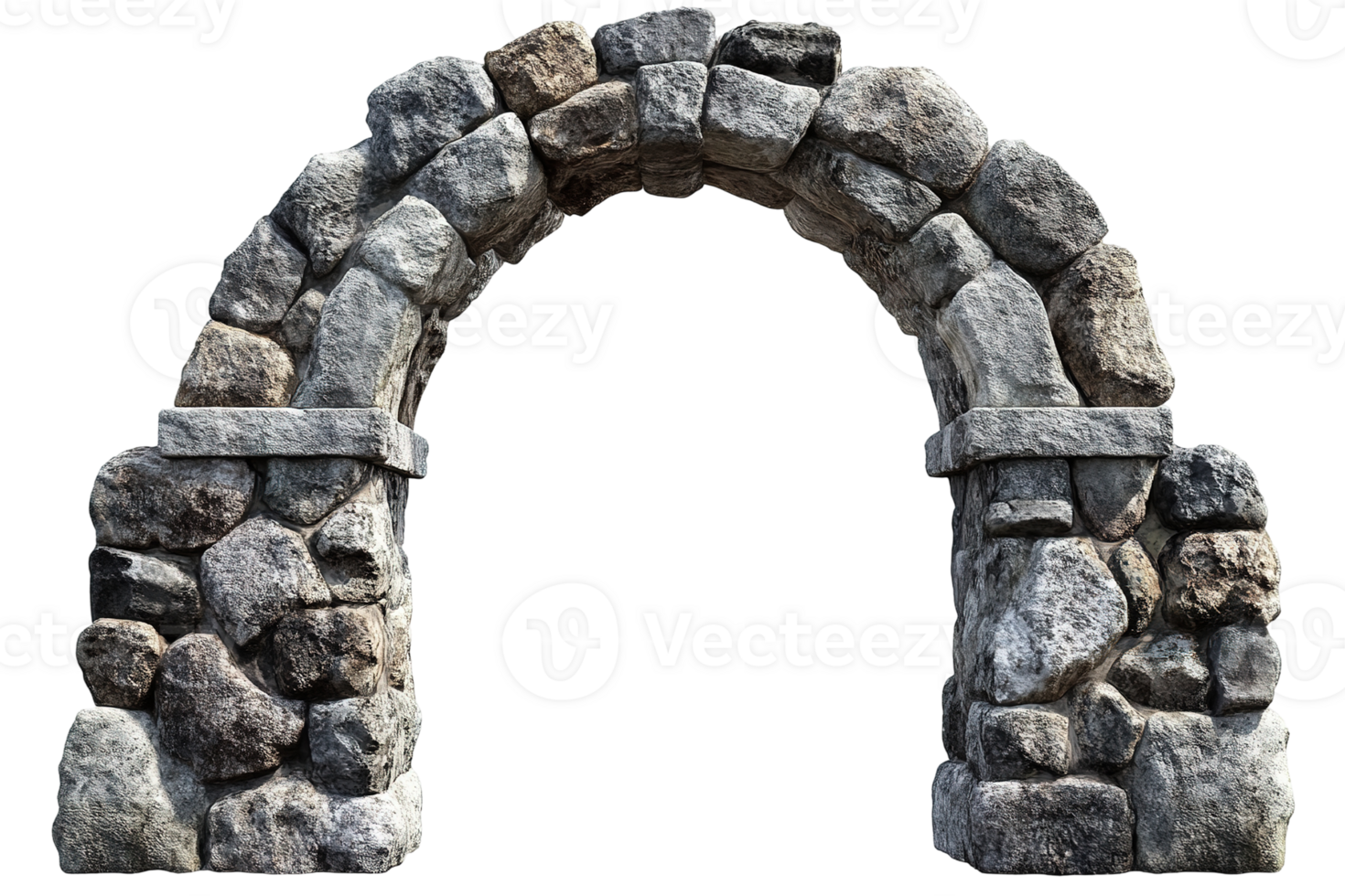 A stone arched doorway crafted from rough gray colored rocks png