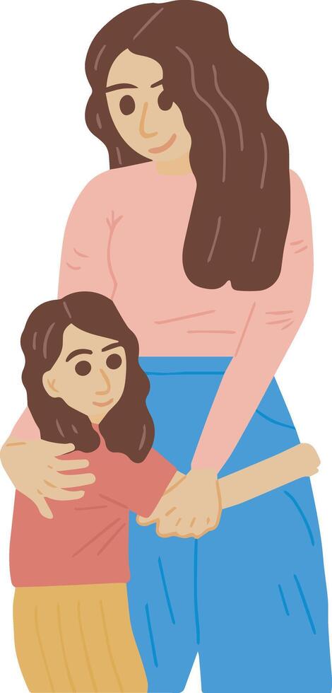 Illustration of Mother and Daughter Embracing vector