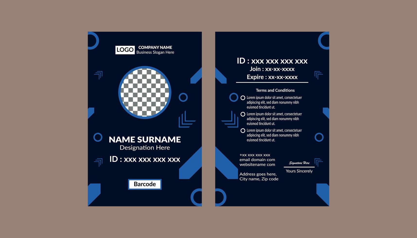 Modern ID Badge Design. Classic Layout Display for Promotional Campaign. vector