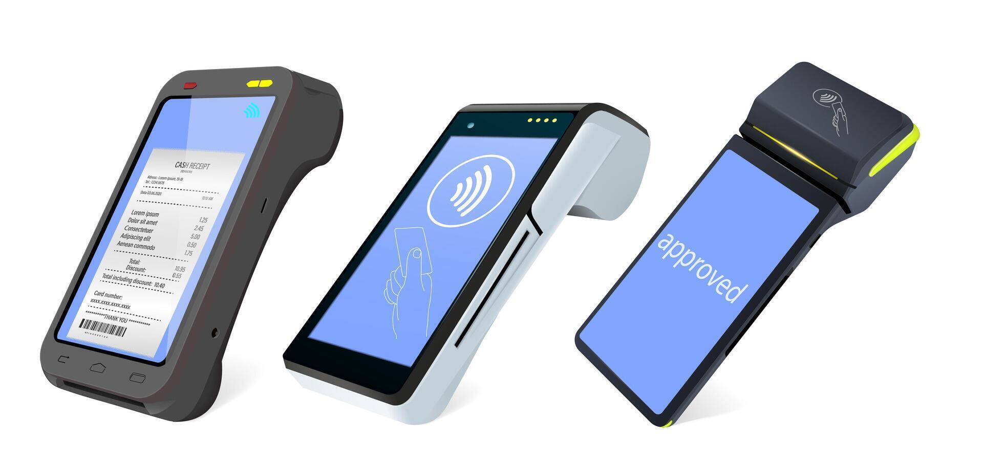 Realistic 3d Payment Wi-Fi Machine. POS Terminal vector
