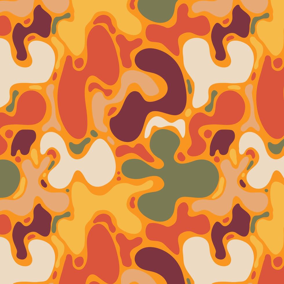 Retro Abstract Seamless Pattern with Colorful Liquid Organic Forms. Multicolored decorative groovy fluid shapes. Hand drawn geometric bulky lines. Hippie banner vector