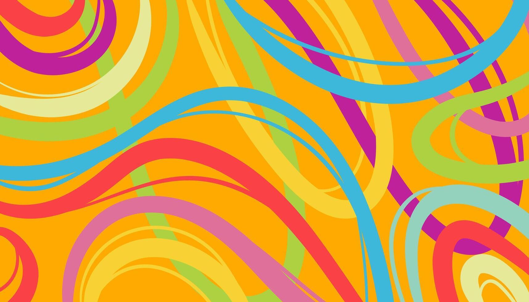 Multicolored Abstract Background with Wavy Lines. Decorative groovy fluid lines isolated on yellow background. Hand drawn geometric bulky lines. Hippie banner . illustration vector