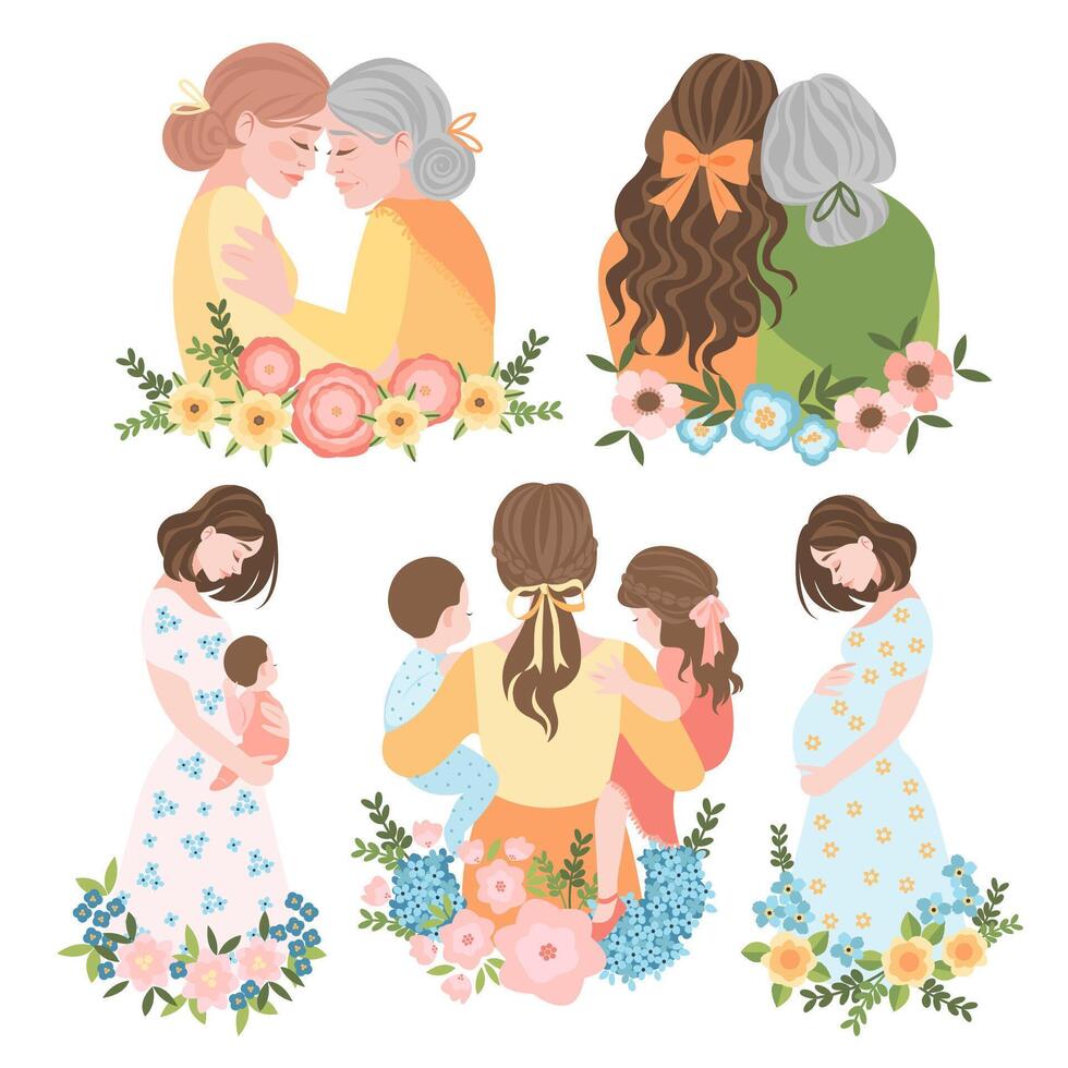 Mother and Daughter Scenes, Mothers Day Collection vector