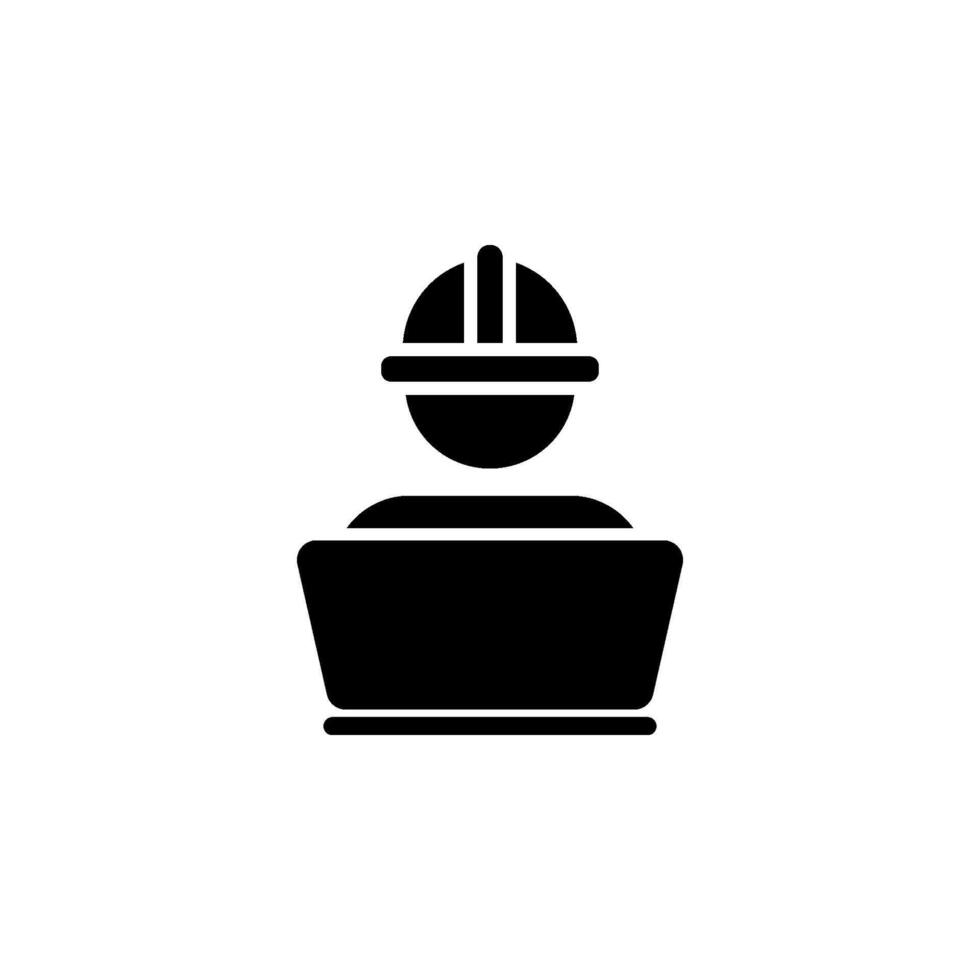 icon of construction worker wearing a hard hat and working on a laptop. Represents construction, engineering, development, and related professions. modern, and suitable for various design applications vector