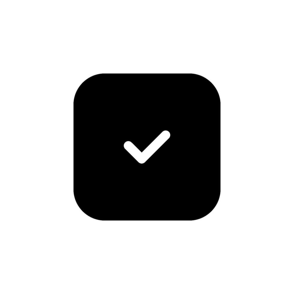Checkmark icon inside a solid black square. Symbol of approval, success, or task completion. Clean illustration for web design, app interface, and graphic design projects vector