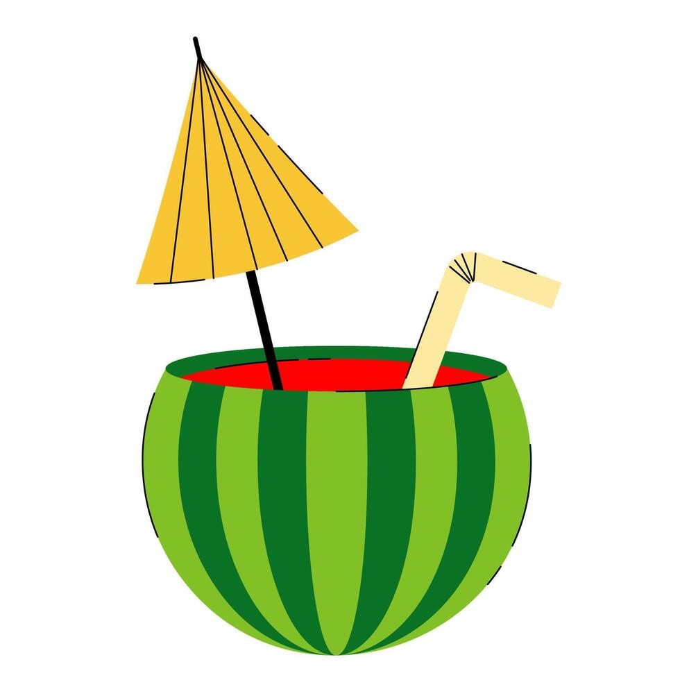 Summer tropical cocktail, drink watermelon. Flat illustration isolated on white background for pub, bar, cafe, restaurant vector