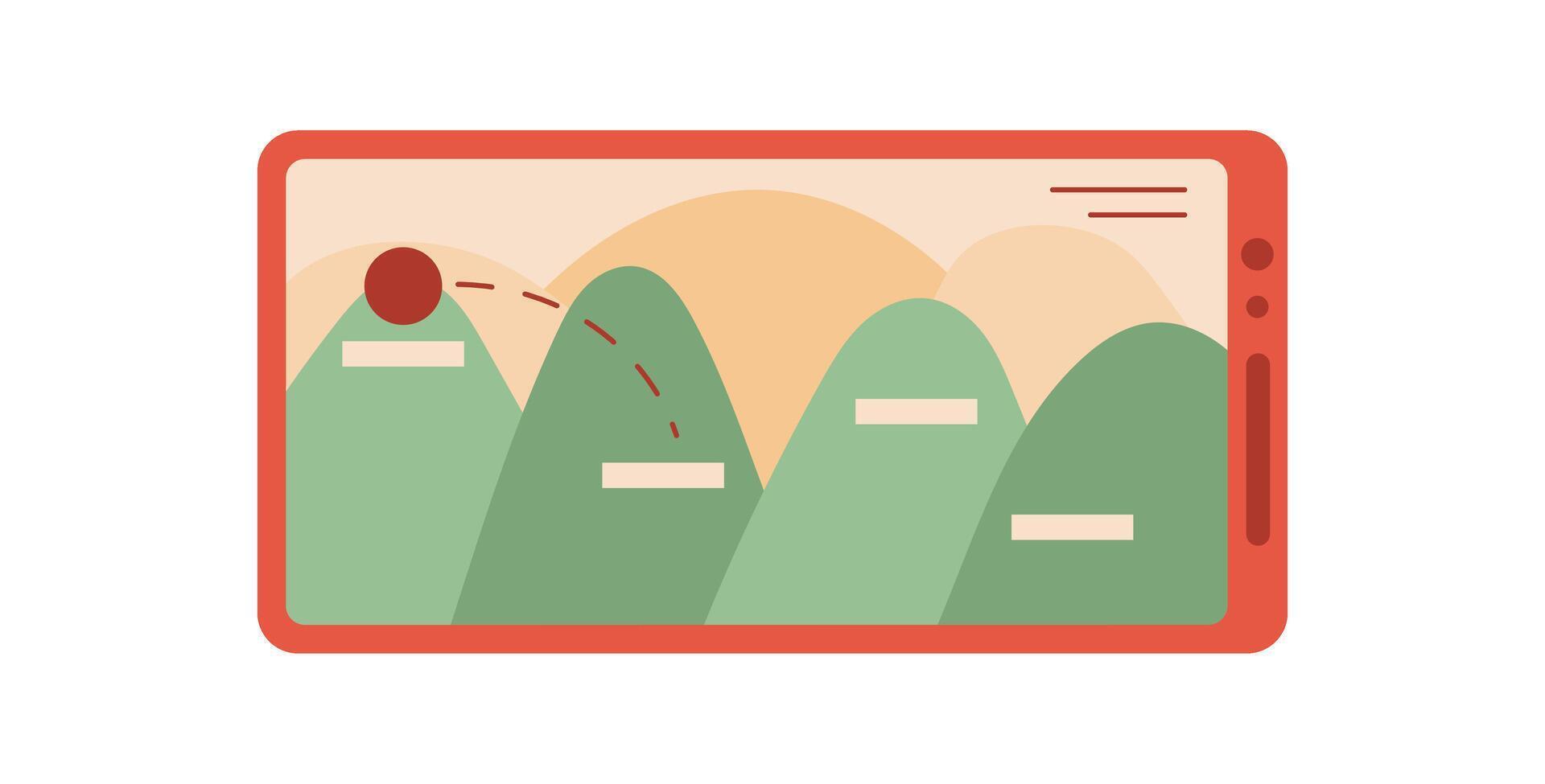 Smartphone screen displays a game. Phone shows a mobile app for entertainment. User interacts through touch, swipe, and play. Cool visual style, flat design, ideal for online media. vector