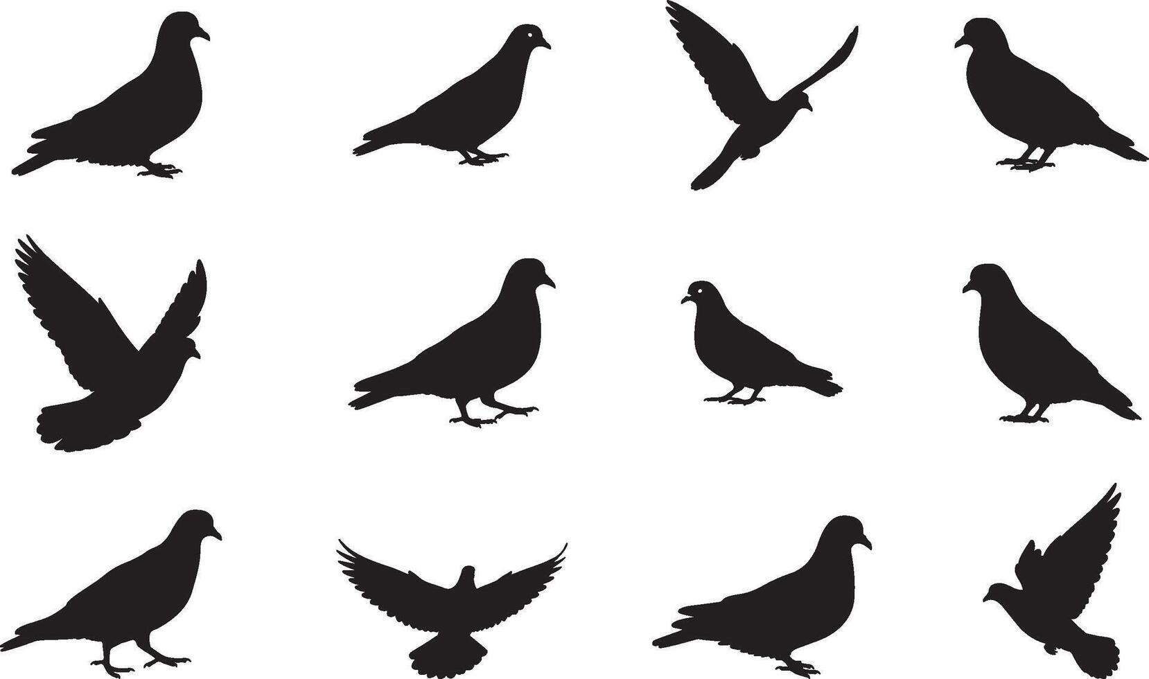 Pigeon silhouette set illustration vector