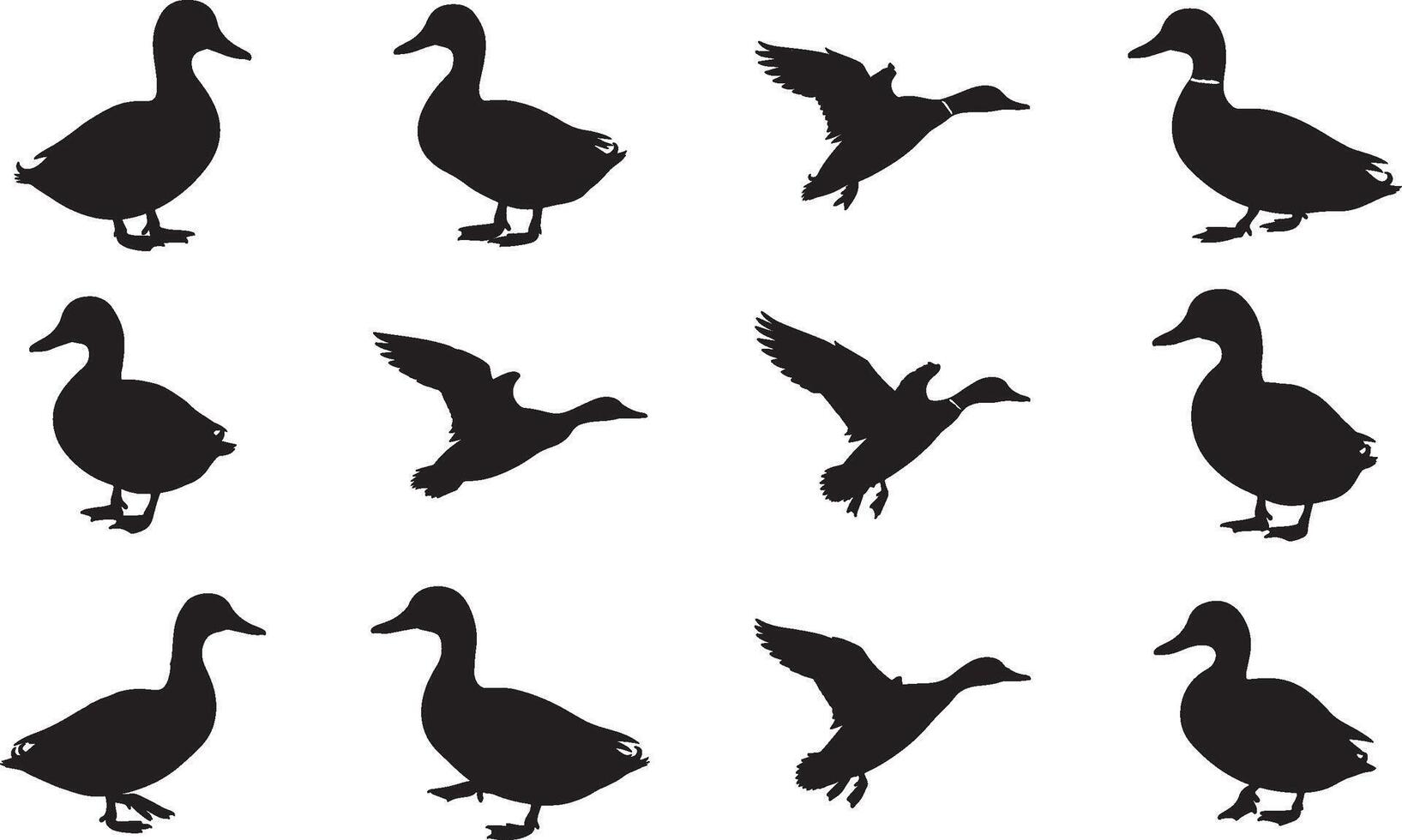 Ducks silhouettes set vector