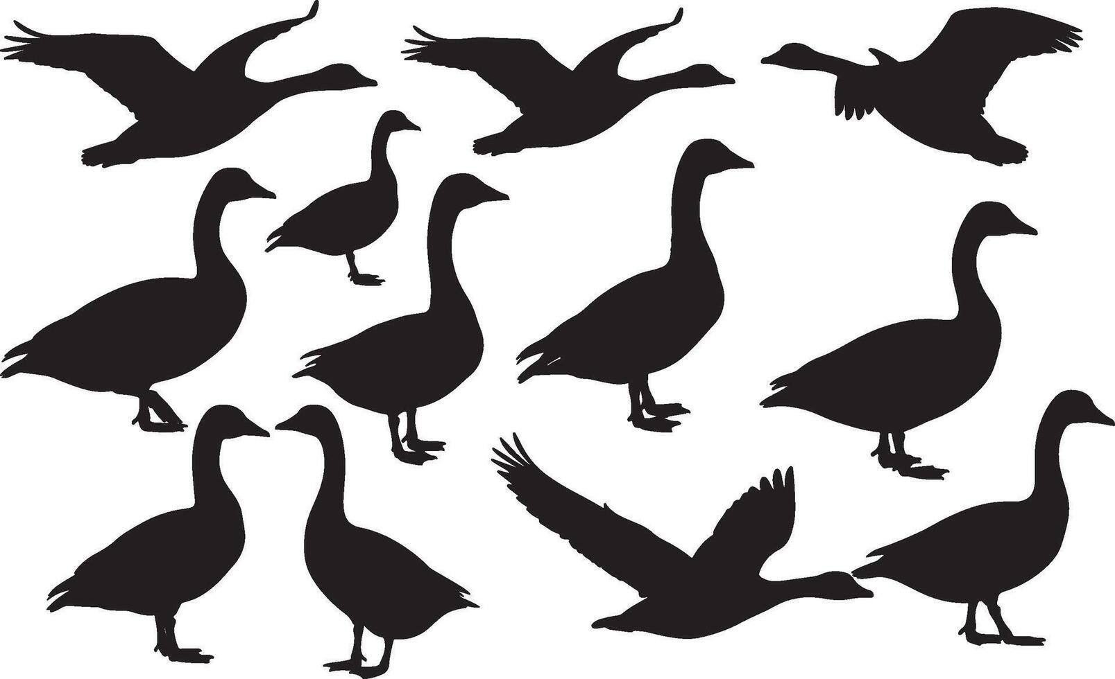 Geese silhouette set vector