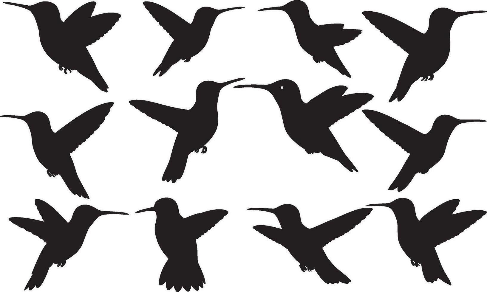 A set of silhouettes of hummingbirds vector