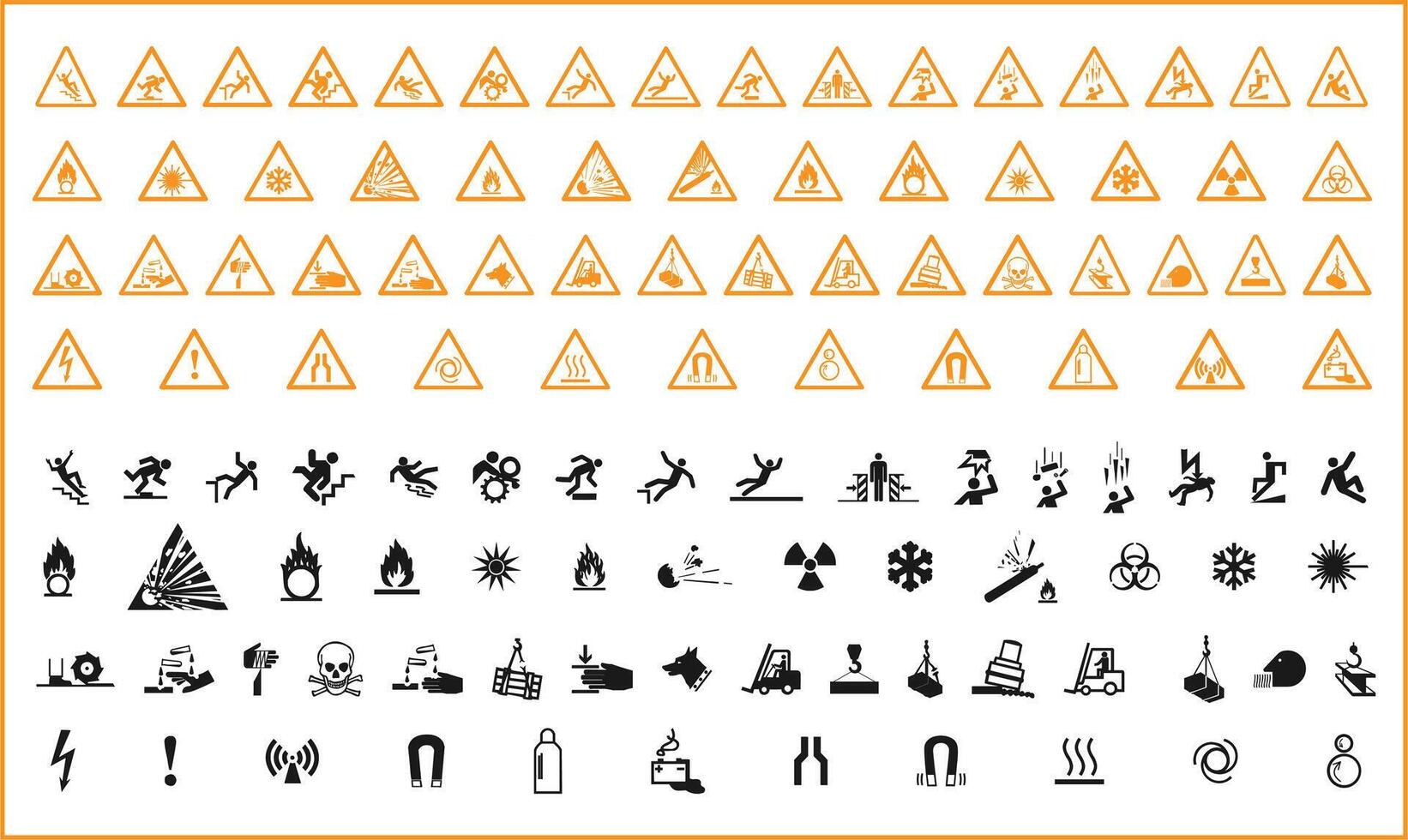 Warning Icon Set In Black And Yellow Color vector