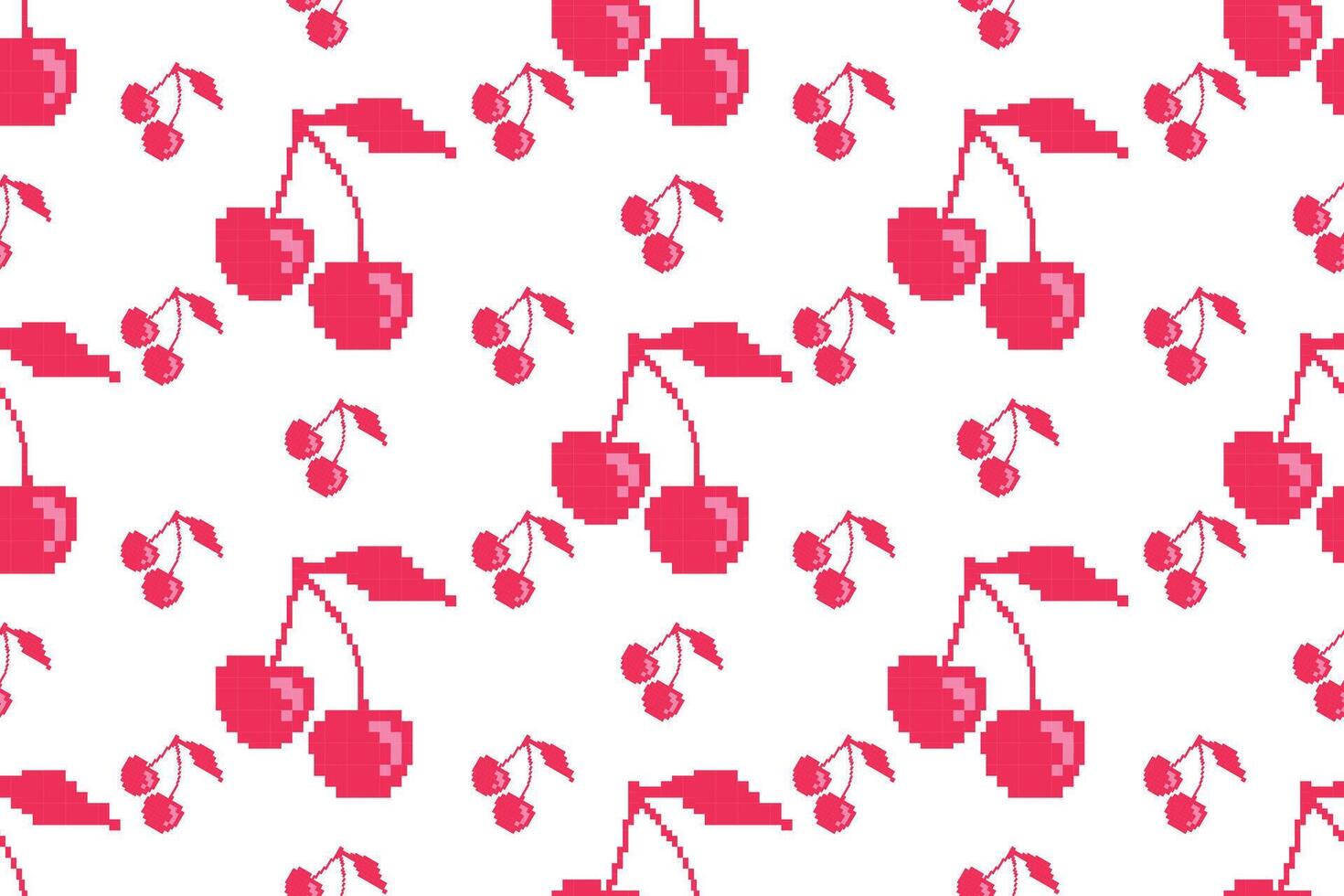 Seamless pixel cherry pattern, red, for printing carpets, fabrics and decoration V4. vector