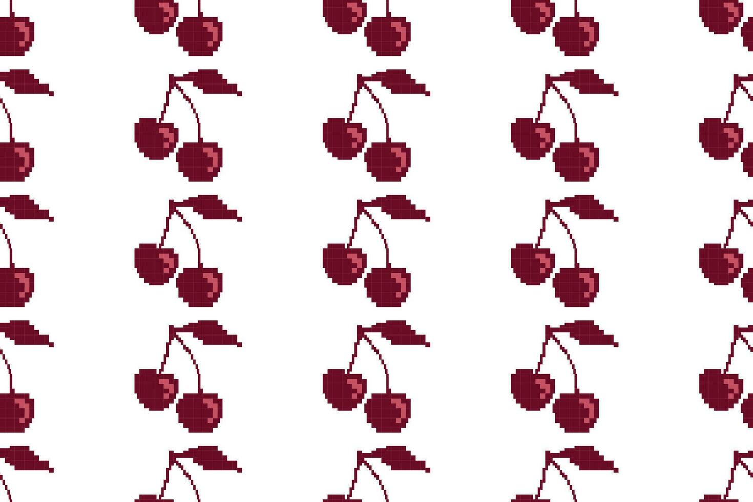 Seamless pixel cherry pattern, red, for printing carpets, fabrics and decoration V6. vector