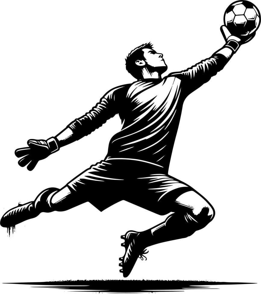 A Soccer Goalkeeper Making A One Handed Save, Black And White Football Silhouette vector