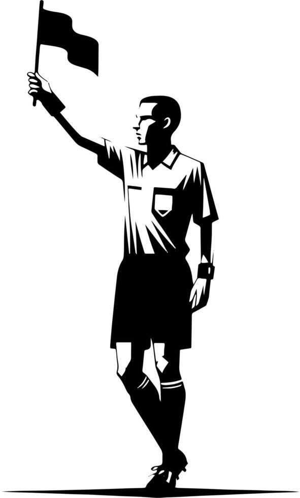 A Soccer Linesman Calling An Offside, Black And White Football Silhouette vector