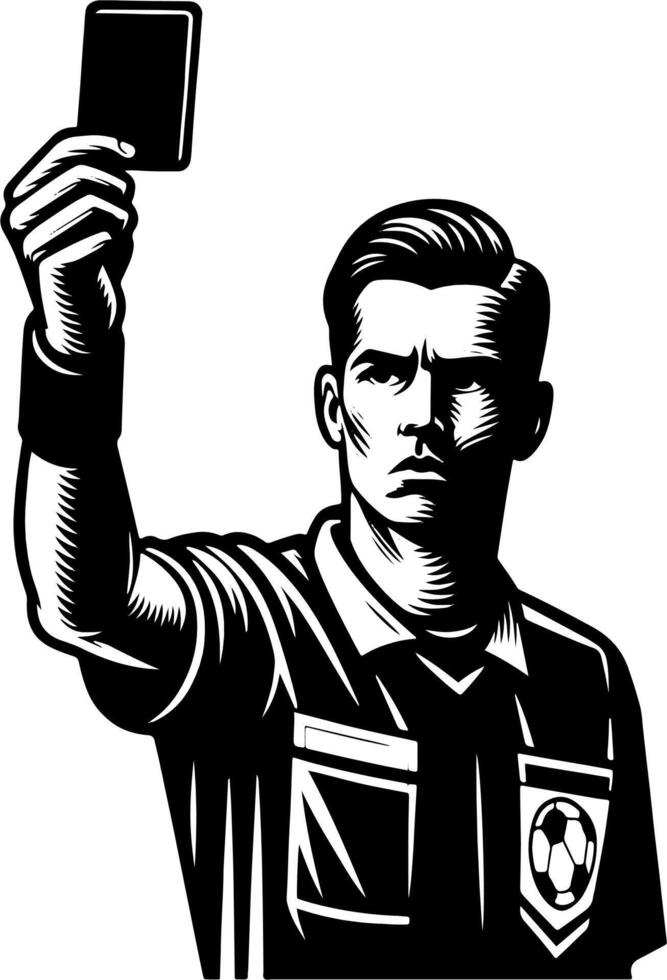 A Soccer Referee Giving A Player A Card, Black And White Football Silhouette vector