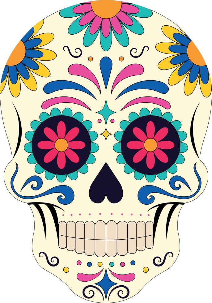 Isolated Mexican Traditional Skull With Pattern. vector