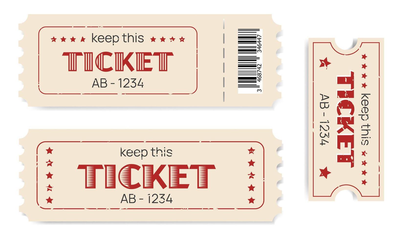 set of worn retro tickets for cinema, theater, event vector