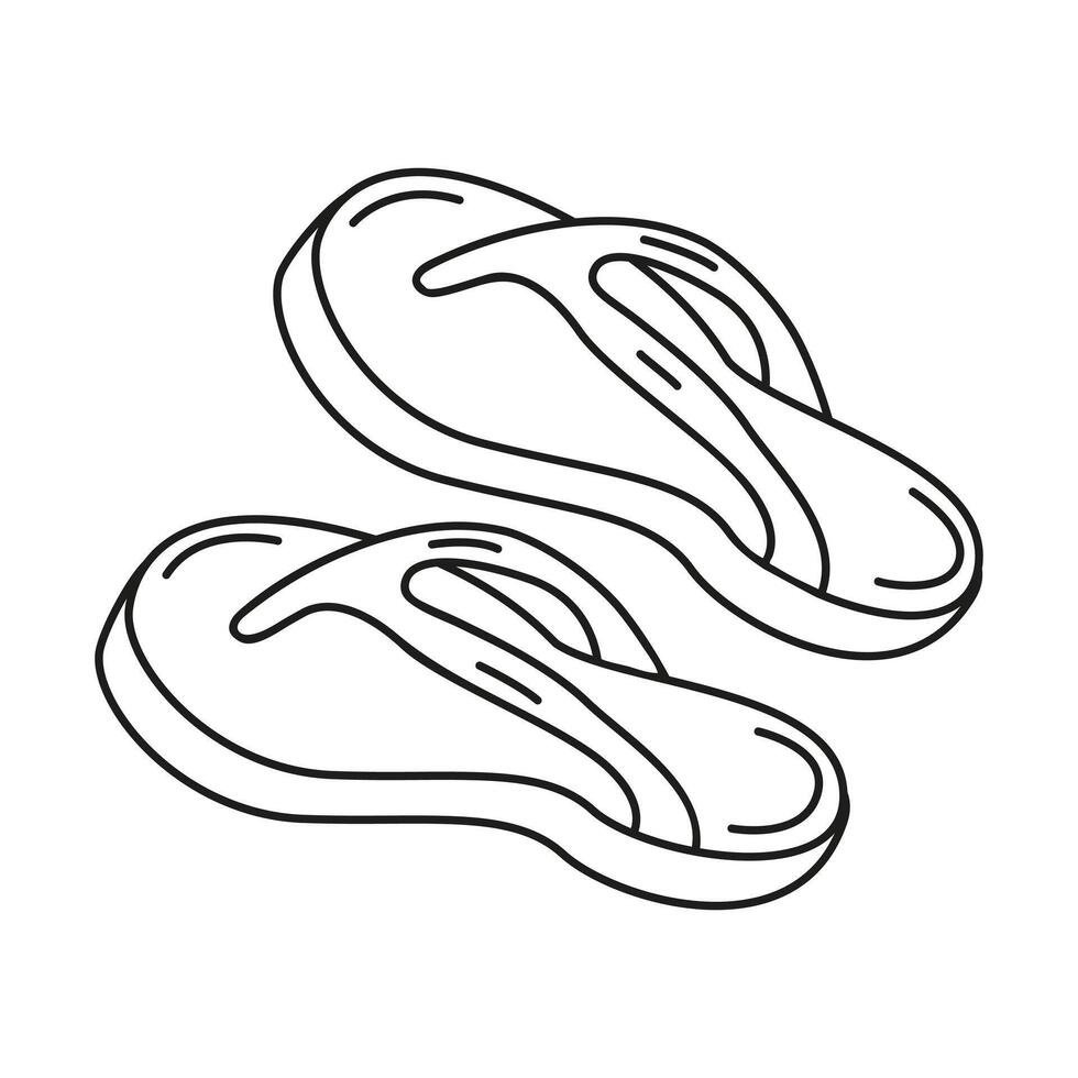 illustration of beach slippers in doodle style. Summer light footwear. vector