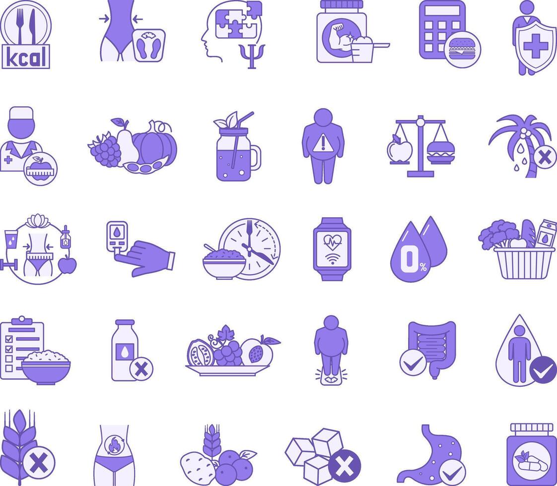 Colored Icon Set Nutrition. Illustrations vector