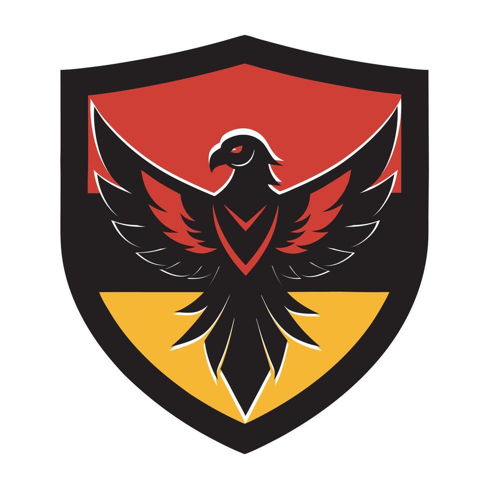 Vintage eagle wing emblem, with German flag themed shield heart design vector