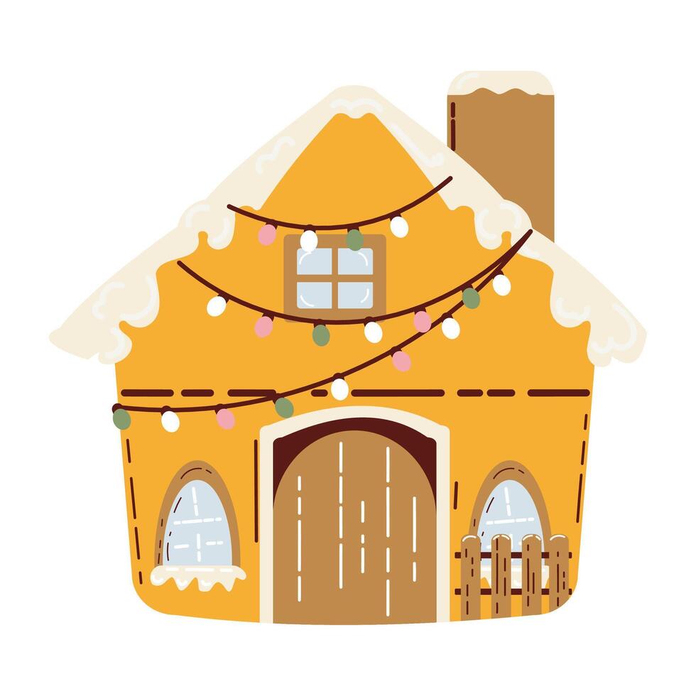 Gingerbread House Decorated With Festive Lights and Winter Themed Details vector