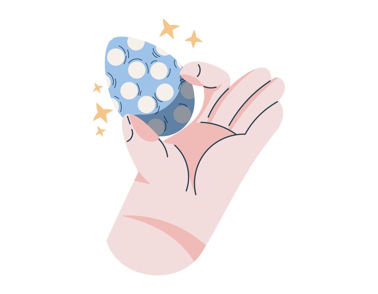 Hand Holding Blue Polka Dot Egg with Sparkles vector