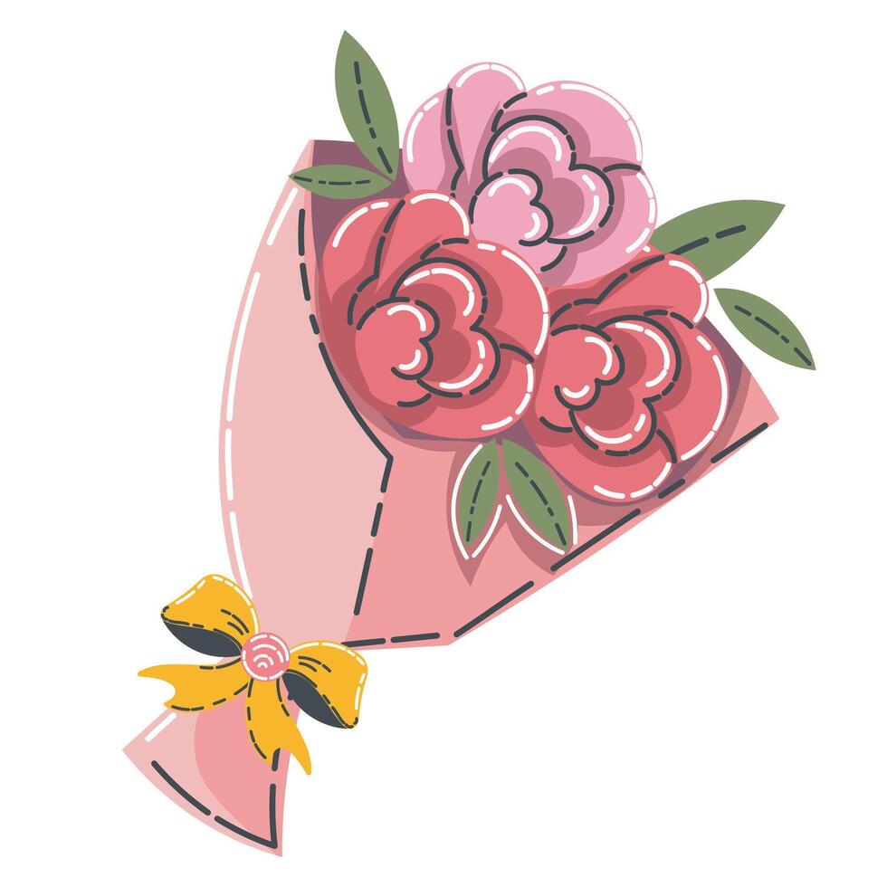 Decorative Illustration of a Floral Bouquet Wrapped in Colorful Paper vector