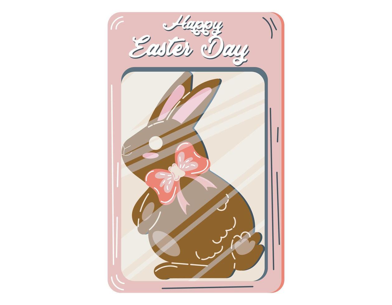 Charming Chocolate Bunny With Pink Bow for Easter Day vector
