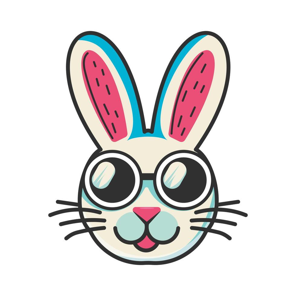 Cartoon Rabbit Face Wearing Stylish Sunglasses in Bright Colors vector