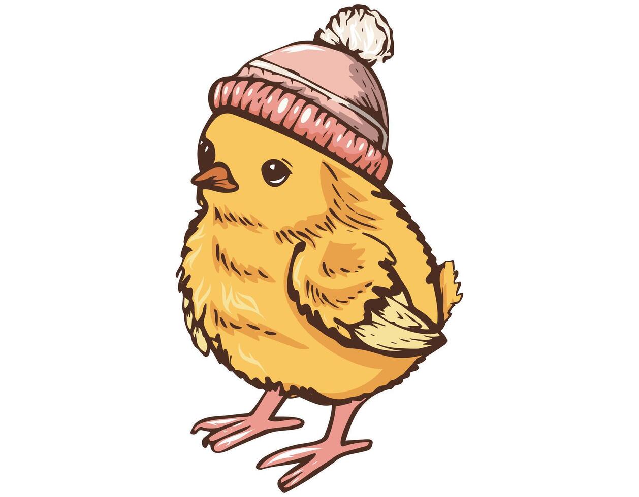 Cute Chick in Pink Hat on a White Background vector