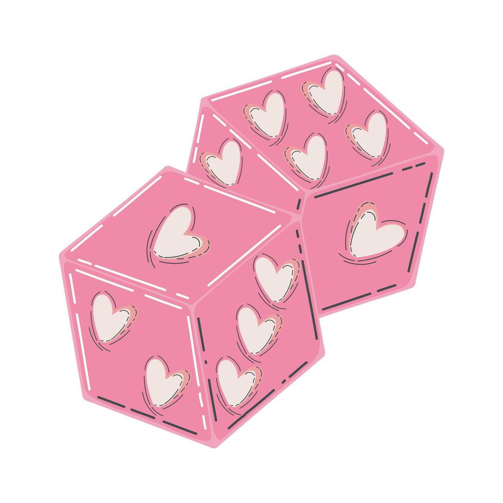 Pink Dice Featuring Heart Motifs, Romantic Vibes, and Playful Design Elements vector