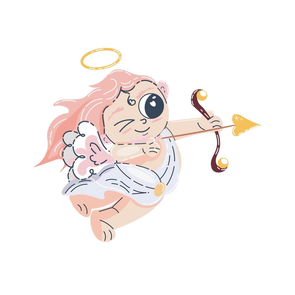 Whimsical Cartoon Cupid With Arrow and Heart Symbol for Love Themes vector
