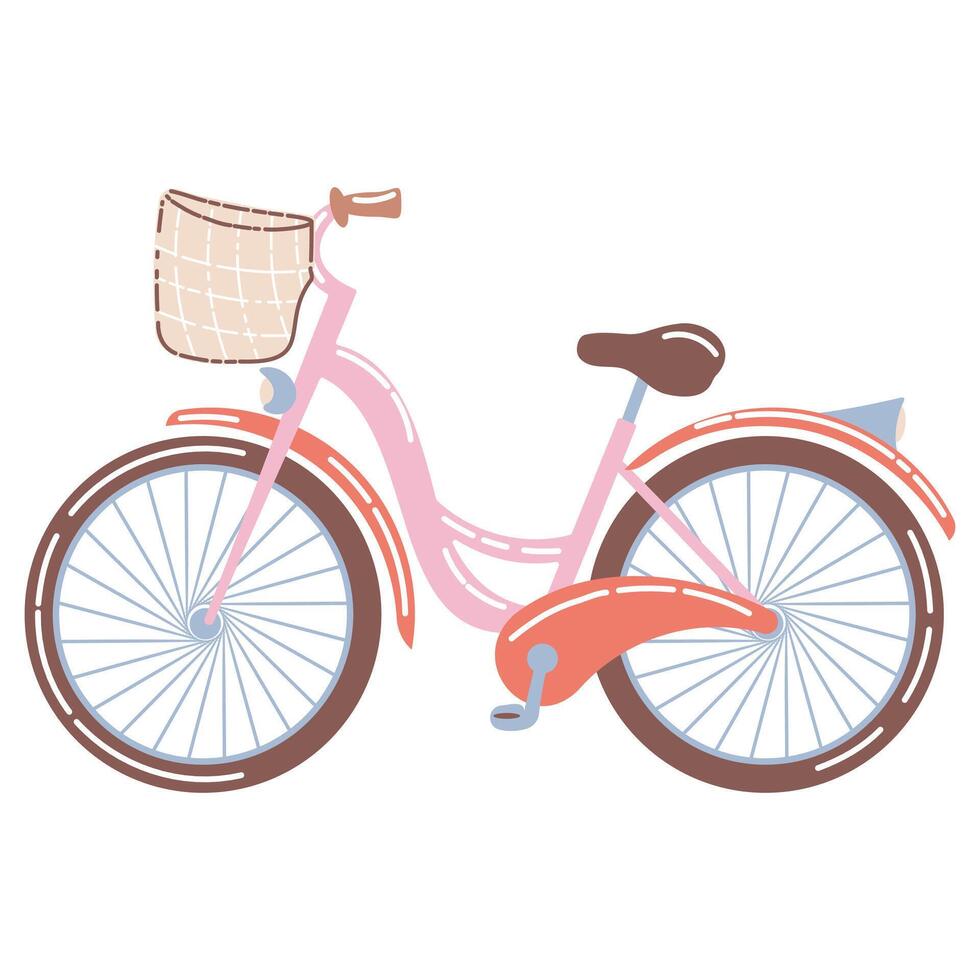 Pink Bicycle with Basket in Cartoon Style vector