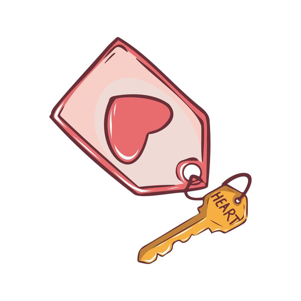Illustration of a Key with a Heart Shaped Tag Symbolizing Love and Connection vector