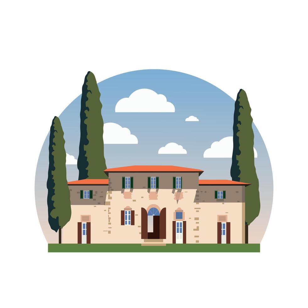 Tuscan Villa illustration. Flat design Italian architecture vector