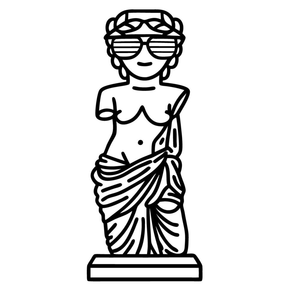modern twist on classical art venus de milo wearing trendy sunglasses, minimal line art vector