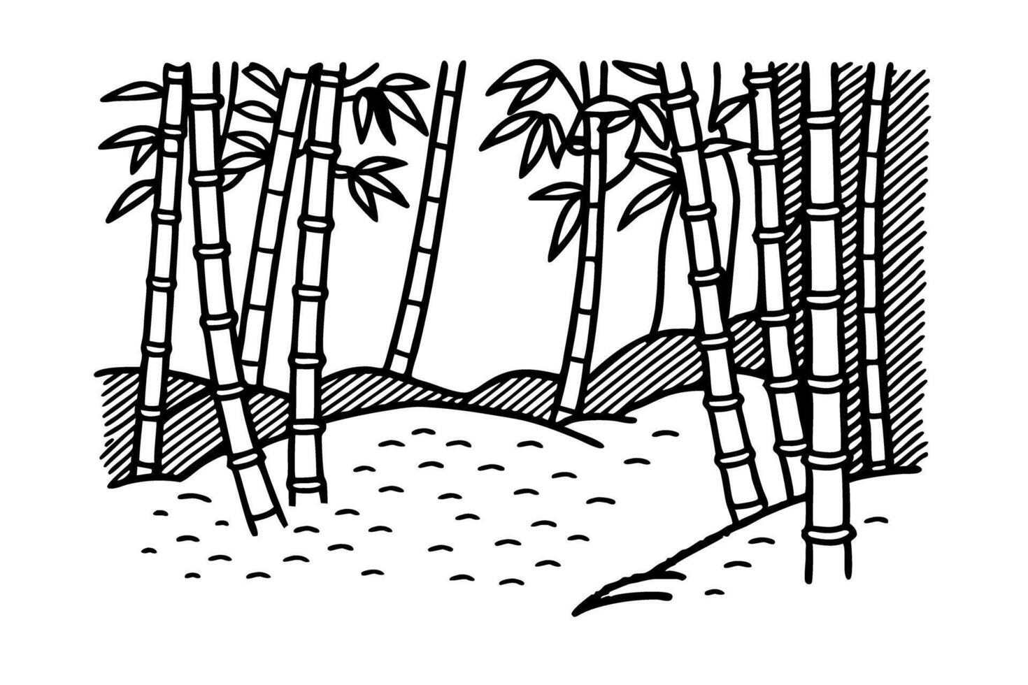 Serene bamboo grove in black and white illustration for tranquil nature scene vector