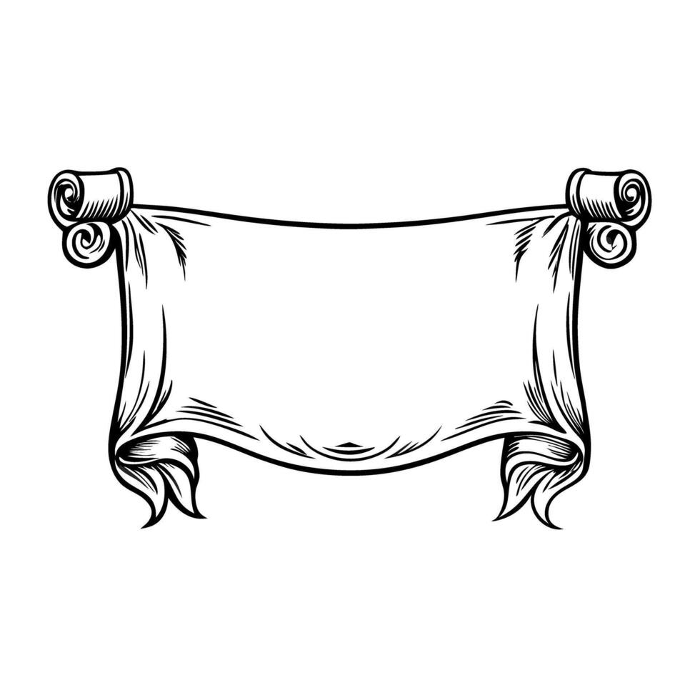Blank vintage scroll illustration for custom text and design on white background vector