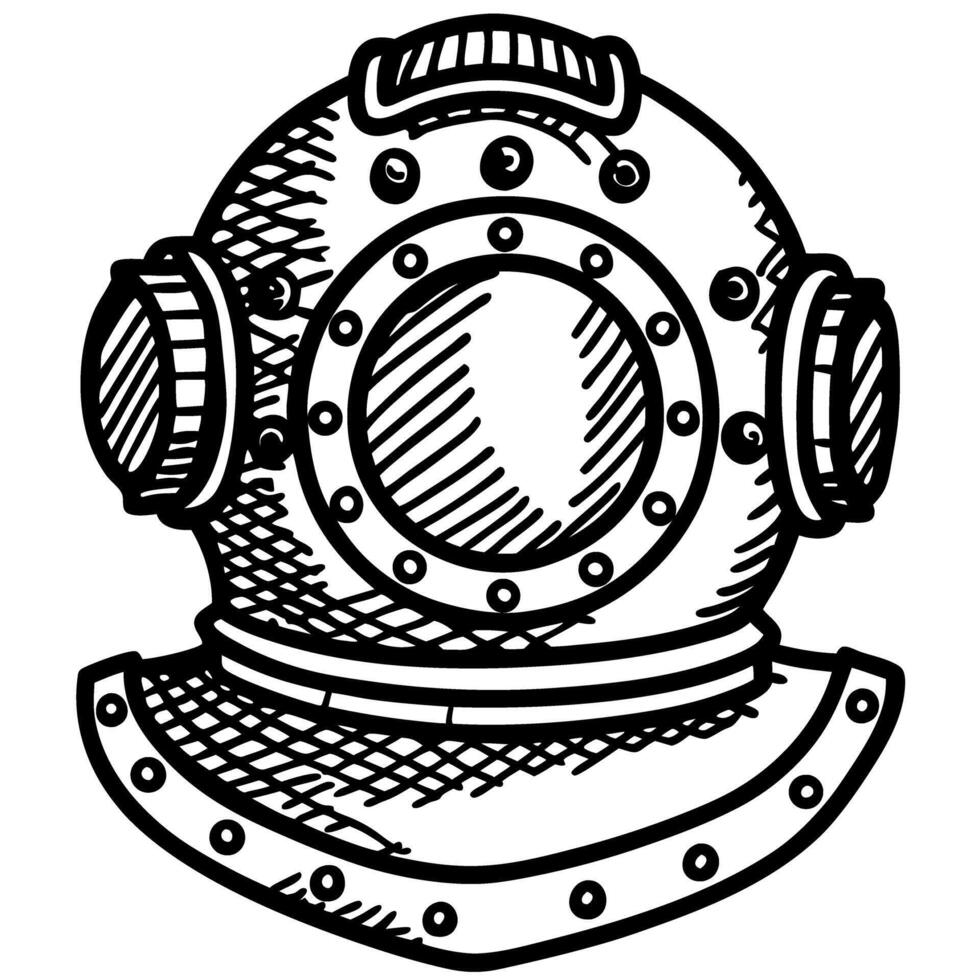 vintage diving helmet illustration with intricate details, antique underwater equipment vector