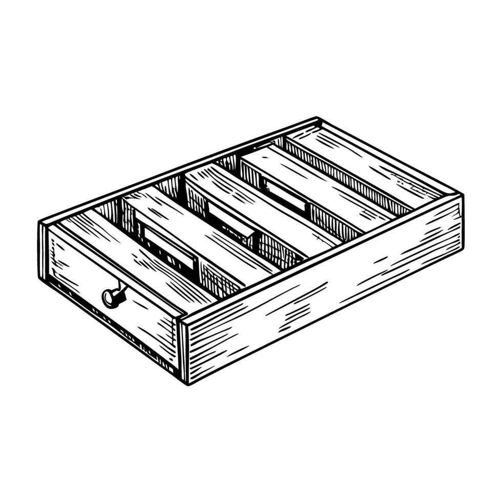 Wooden rectangular tray with drawer, handcrafted simple design, natural wood, storage and organization vector