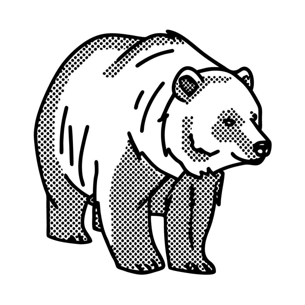 Retro bear illustration stippled grizzly design in black and white vector