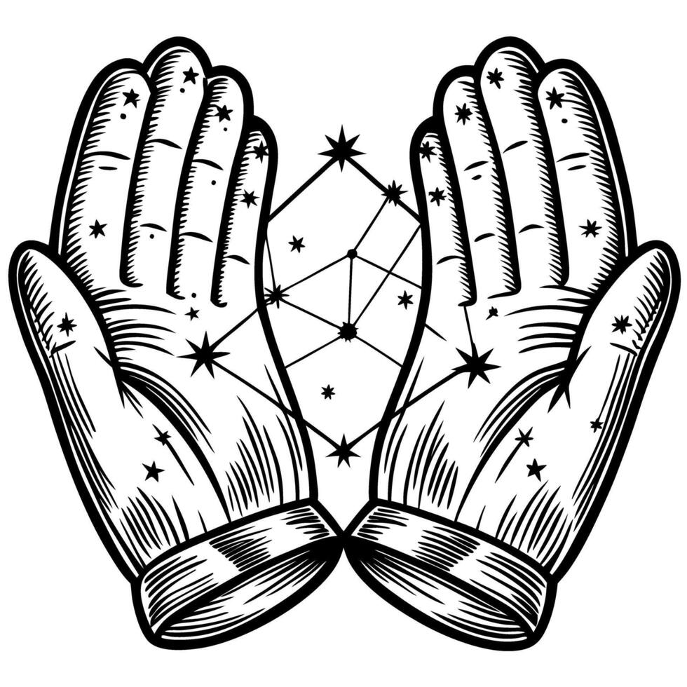 Mystical celestial gloves stars and constellations embellish unique artistic design vector