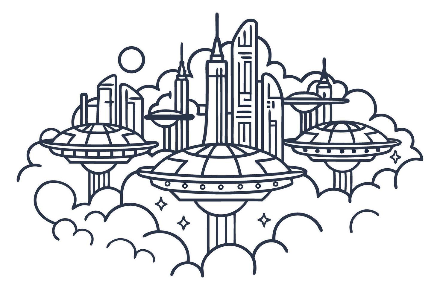 futuristic cityscape with floating structures above the clouds, modern architecture and urban fantasy vector
