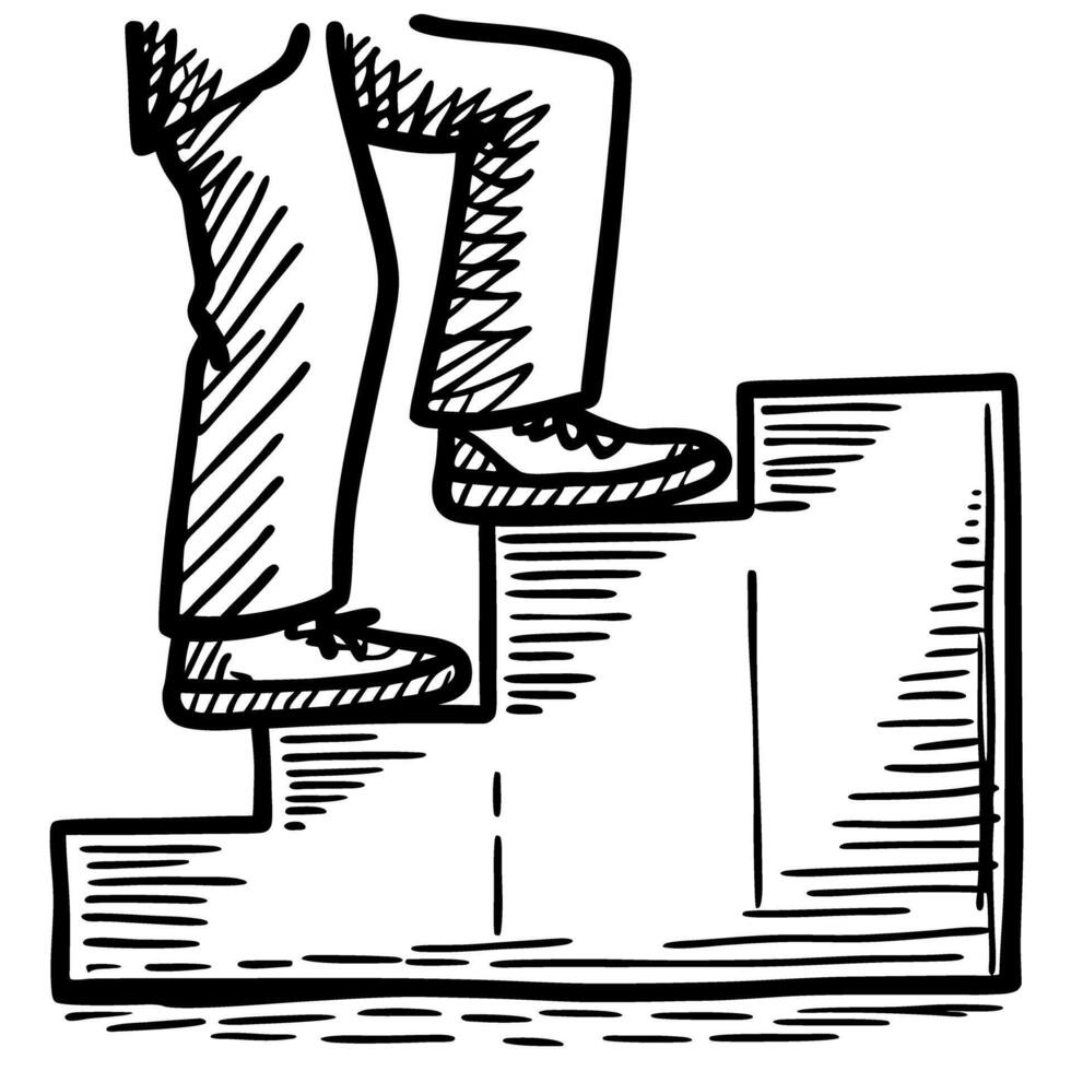 person climbing stairs, step by step progress motivational concept, personal growth and success journey vector