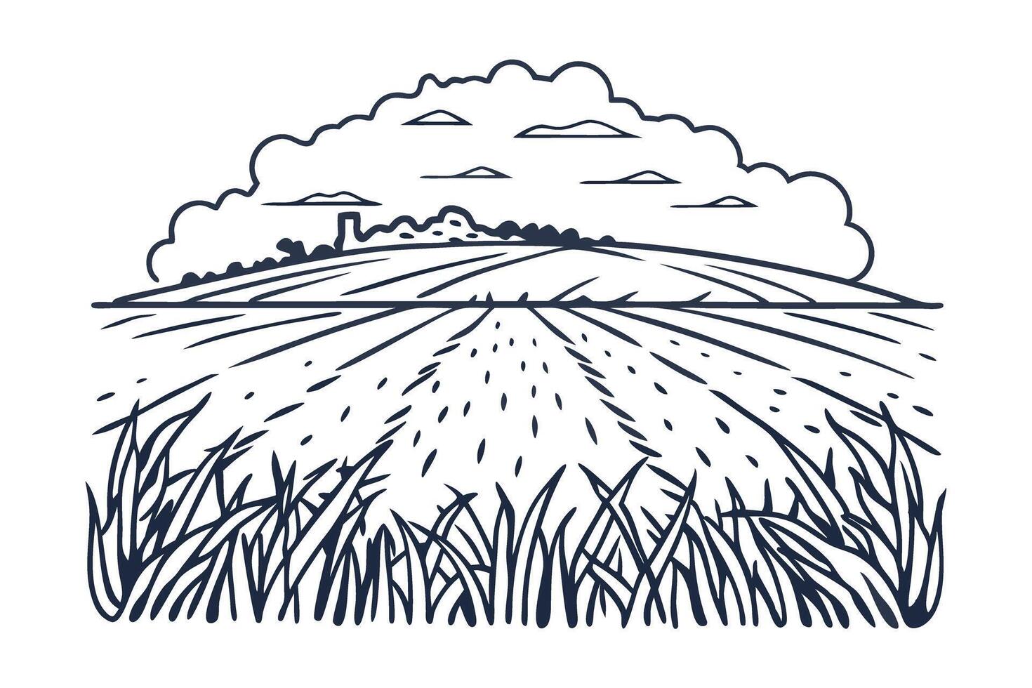 Scenic countryside landscape, rolling hills and cloud filled sky tranquil rural scene with fields vector
