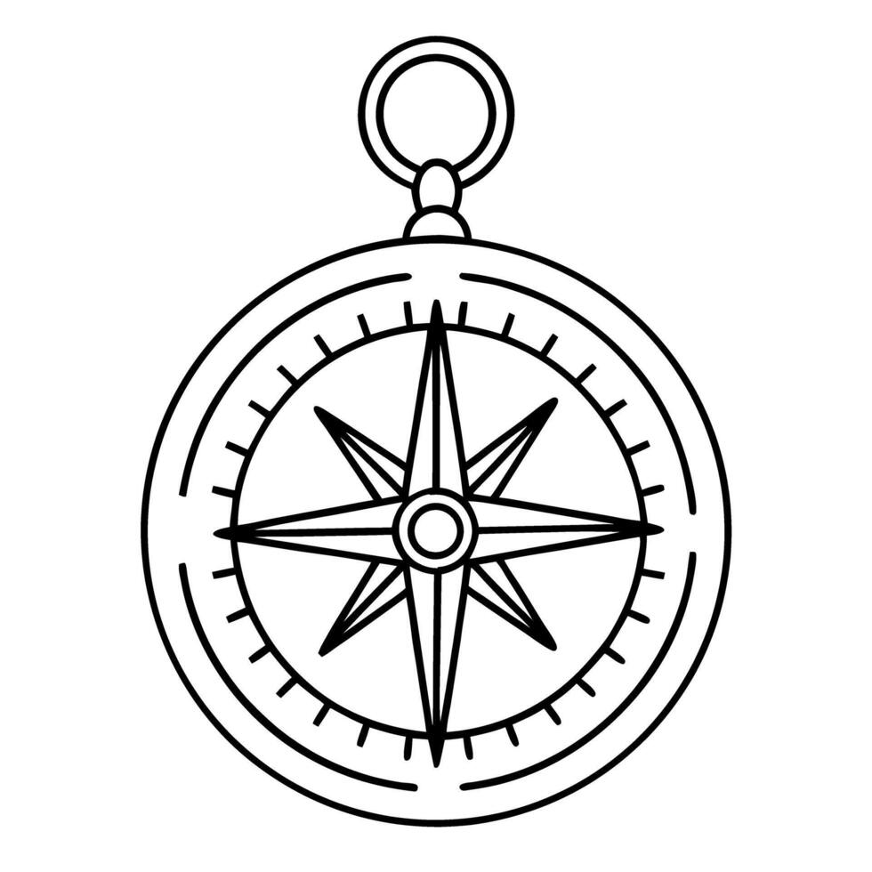 Outline compass rose design with circular frame and detailed compass points vector